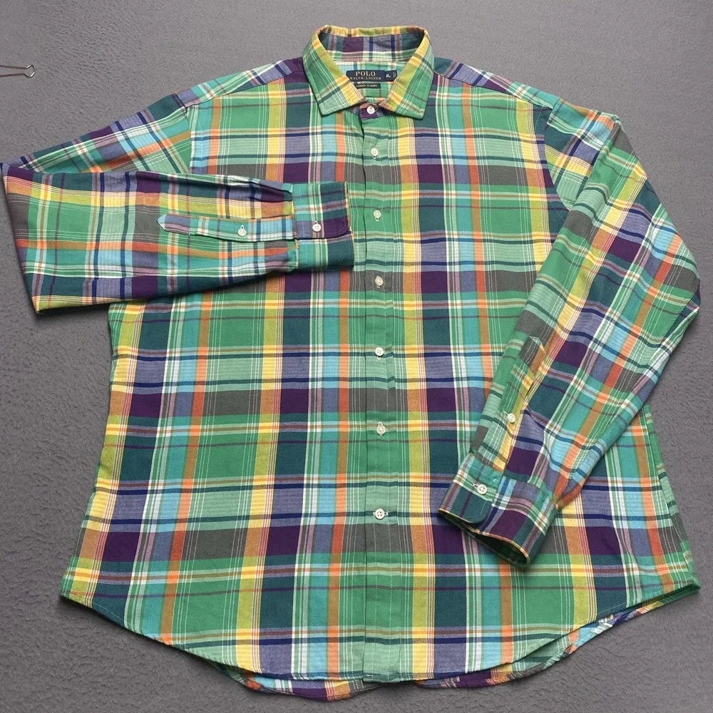Polo Ralph Lauren Shirt Mens XL Green Plaid Luxury Flannel Long Sleeve Button Up